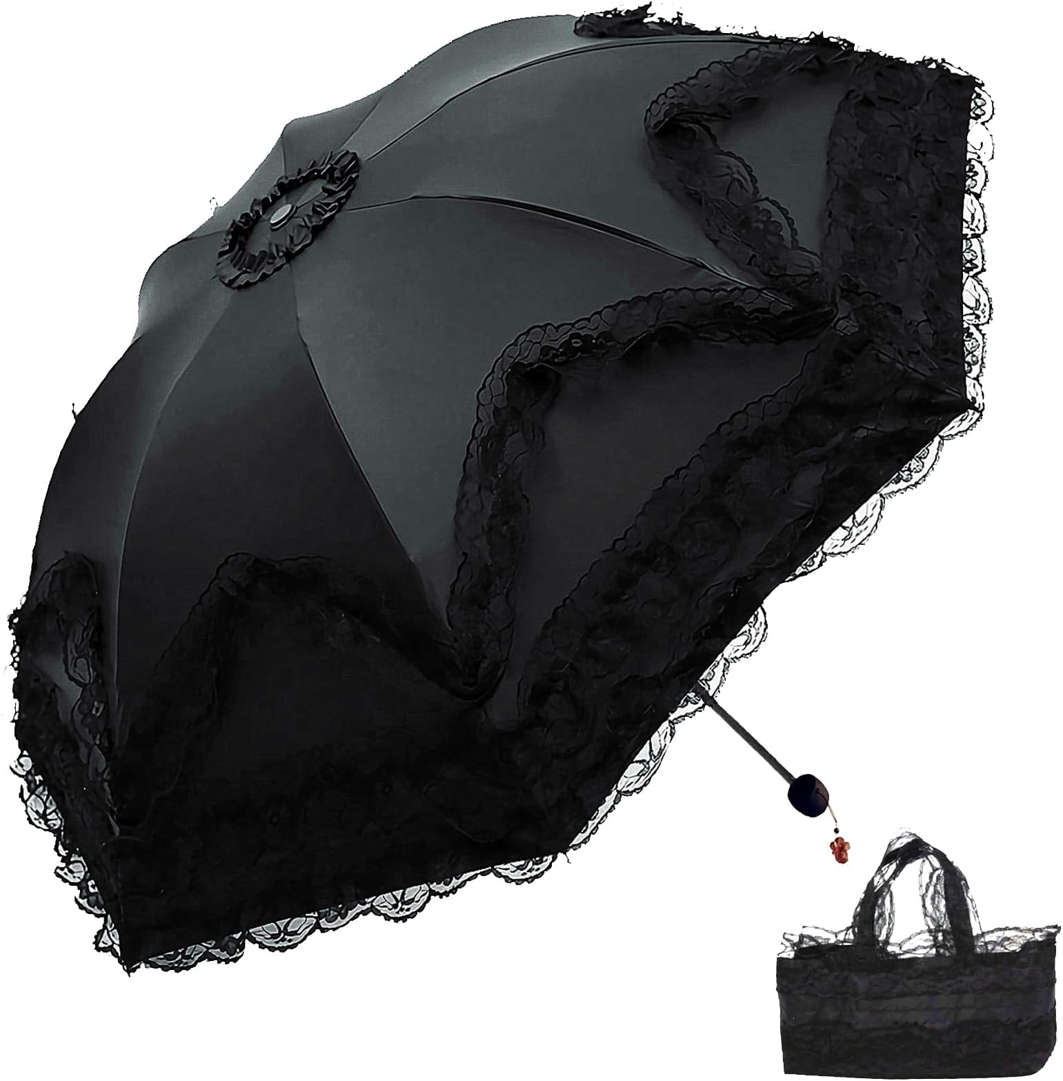Vintage Lace Parasol Gothic Lolita Umbrella UV Sun Protection Witch Cosplay Photoshoot Props Party Decoration