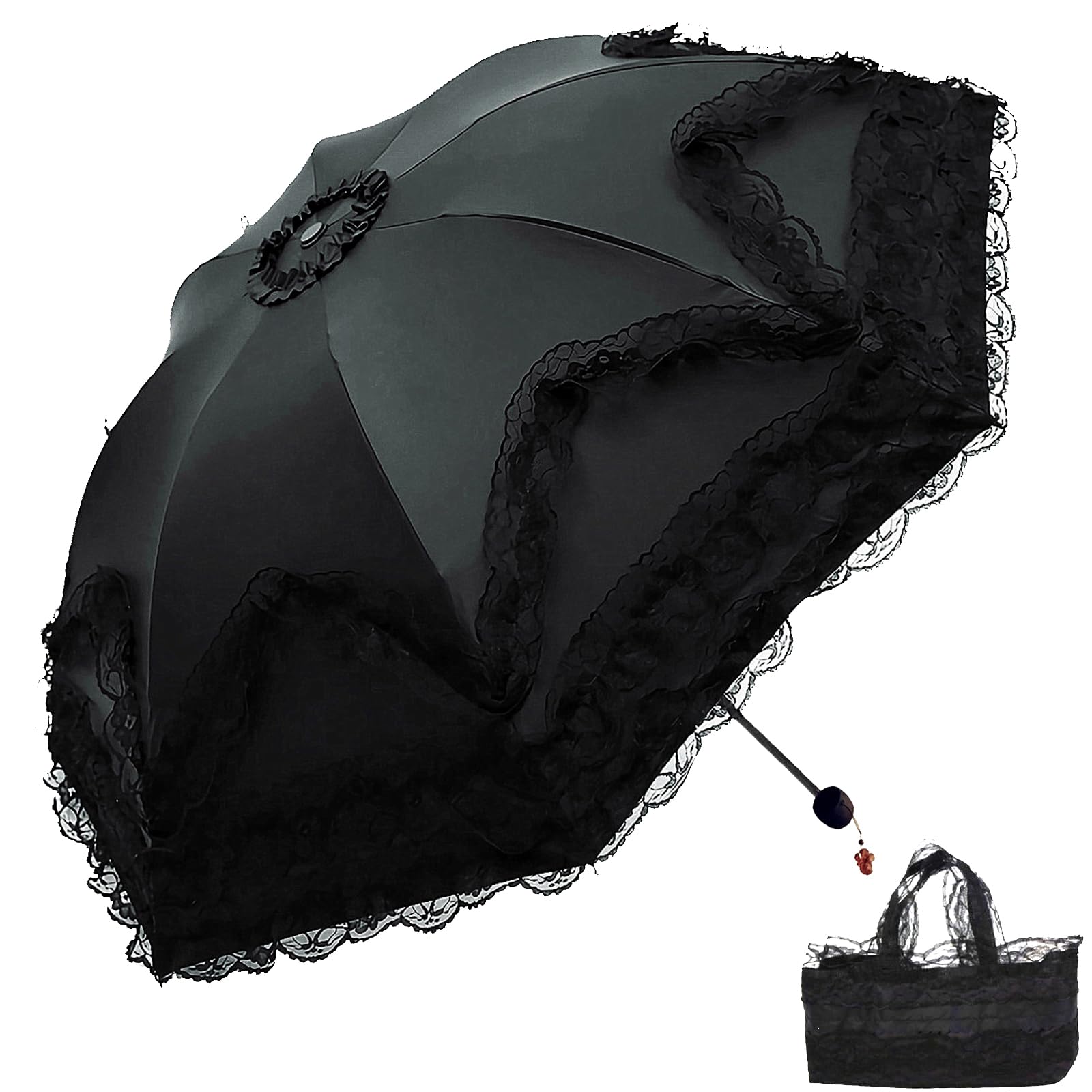 Vintage Lace Parasol Gothic Lolita Umbrella UV Sun Protection Witch Cosplay Photoshoot Props Party Decoration