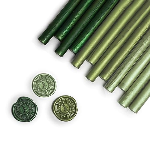 Whaline 12 barras de sello de cera verde salvia, color verde degradado, pistola de pegamento de sellado, cera de sellado para invitaciones de boda,
