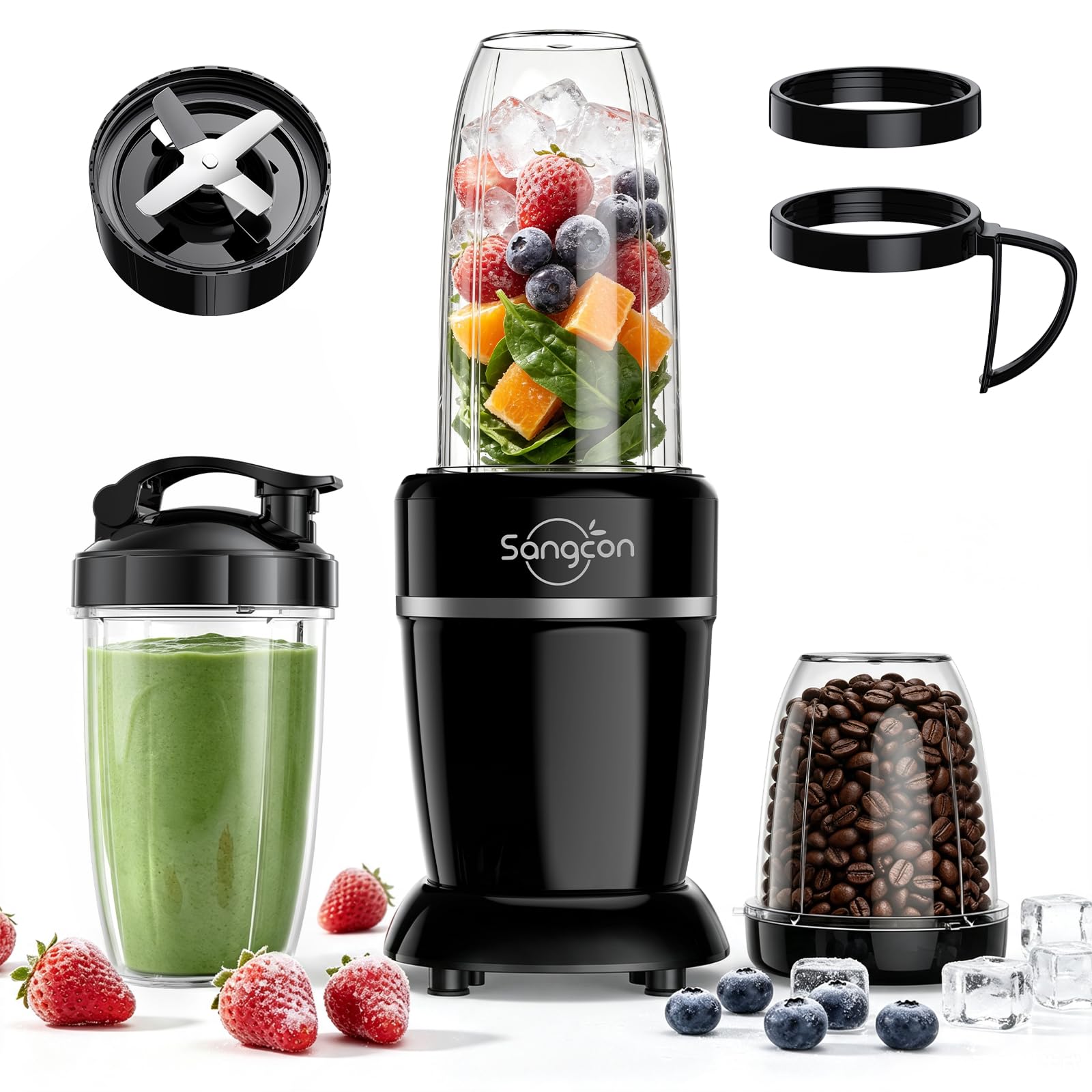 Sangcon 1000W Blender for Smoothies, Powerful 22000RPM Blender for Kitchen with 3 Cups + 2 Spout Lids + 1 Storage Lid + 1 Carry Lid, Portable Blender for-image-44
