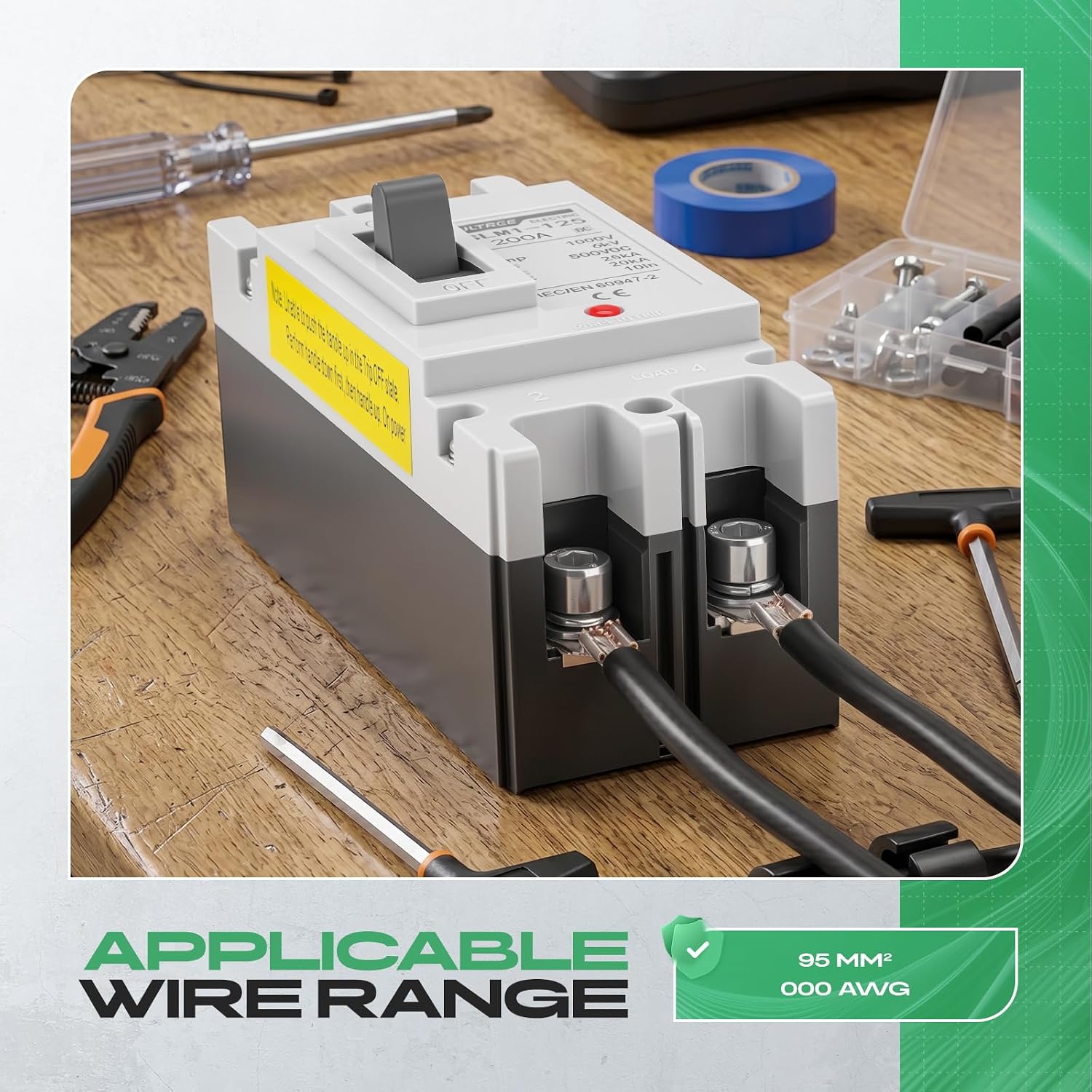 DC Breaker 200Amp,2P Battery DC Disconnect Switch with Arc Chutes,Flame Retardant Solar PV Disconnect Switch for Solar PV Systems,ESS and Battery Protection