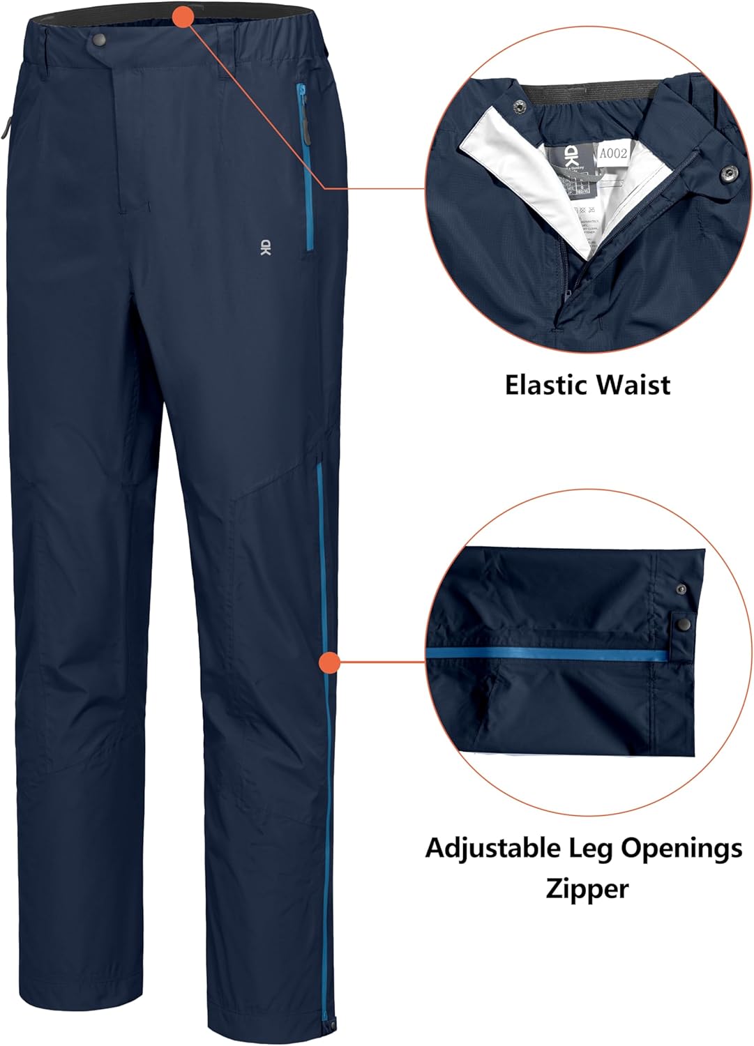 Little Donkey Andy Men's Rain Pants Waterproof Lightweight Overpants Windproof Outdoor Pants for Hiking, Golf, Fishing