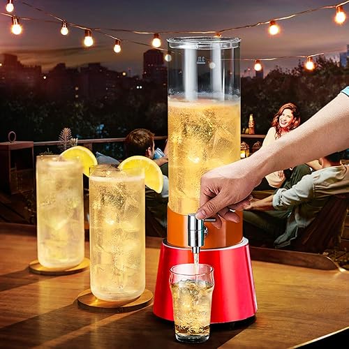 Miniatura 6 de Torre Mimosa roja brillante 3L100 onzas LED dispensador de torre de bebida recargable iluminado torre de cerveza dispensador de bebidas jugo cóctel
