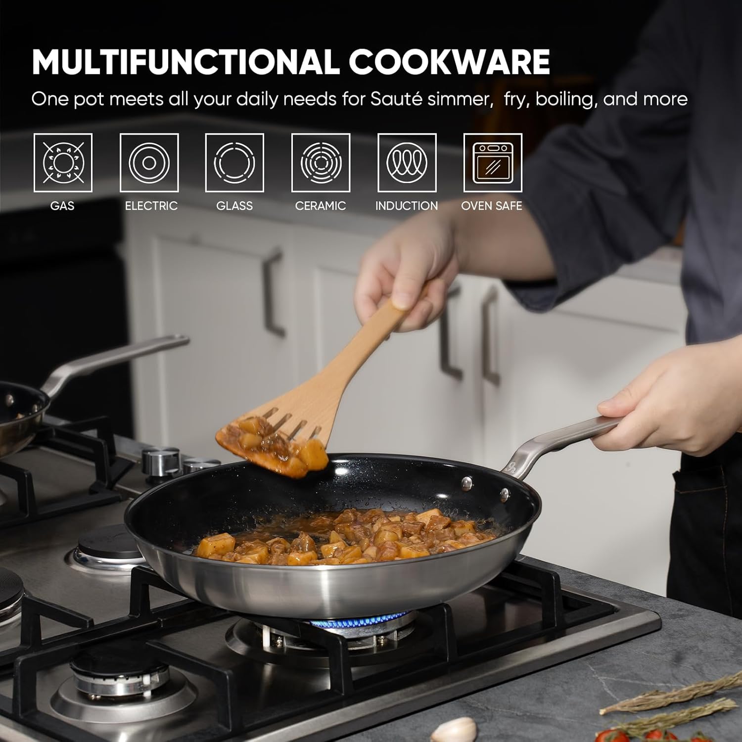 10 Inch Ceramic Non Stick Frying Pans - 5 Ply Stainless Clad Nonstick Skillet, Toxic, PTFE & PFOA FREE, Professional Cookware for Induction, All Stoves and Oven up to 650°F