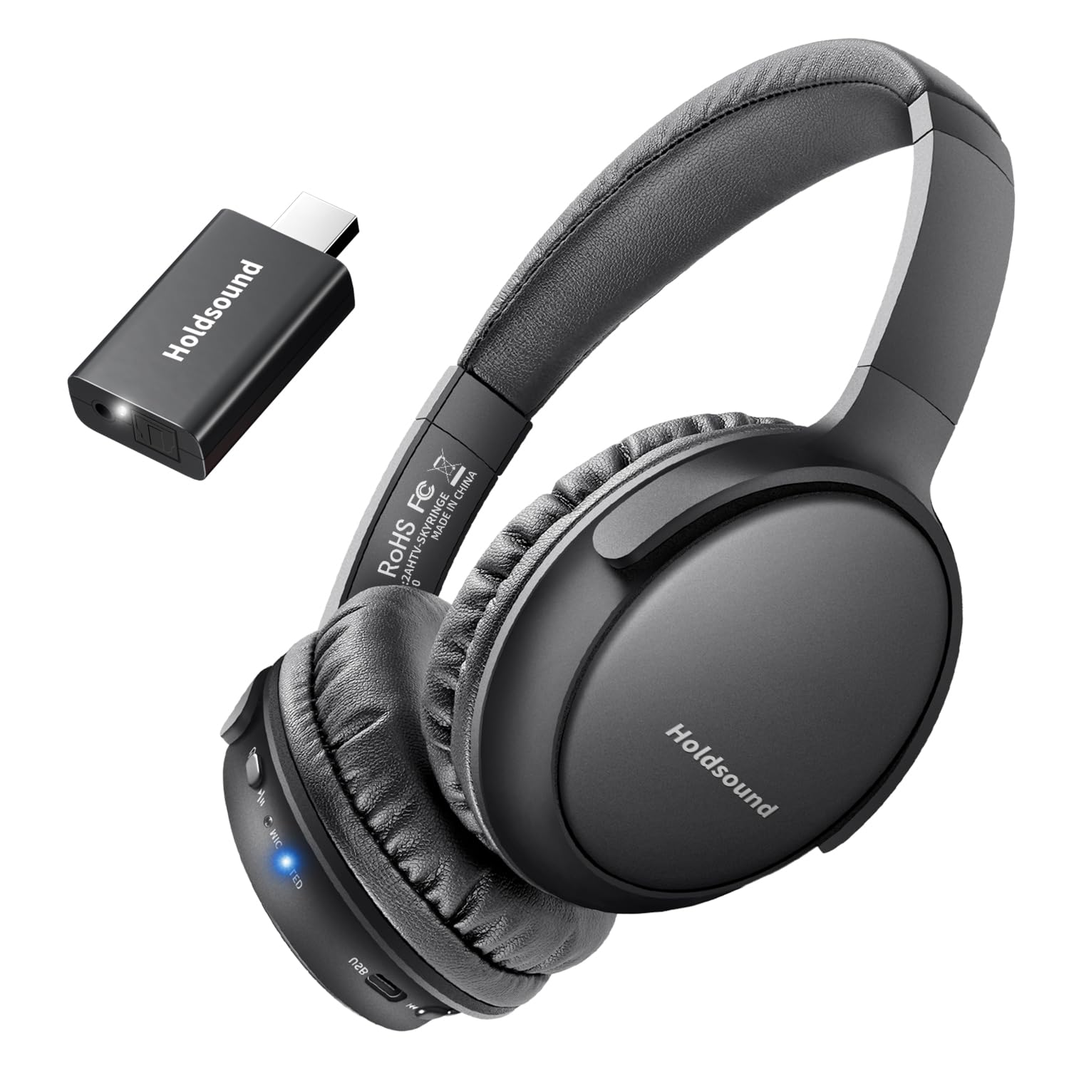 Holdsound Cuffie TV Wireless, Leggero E Confortevole, Plug And Play | Wireless TV Auricolare Per Gli Anziani Con Portatile USB Trasmettitore,Nessun Ritardo Audio,50 m Gamma,20h Di Intrattenimento
