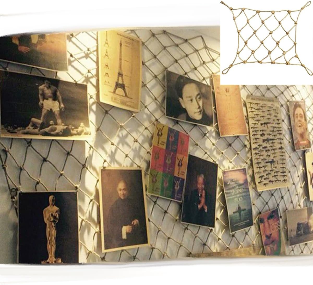 Indoor and Outdoor Decorative Rope Netting，for Photo Wall, Tools, Painting， Natural Jute Rope Net for Bars, Parties, Bookstore Decoration and Garden Plant Climbing(2Mx2M)