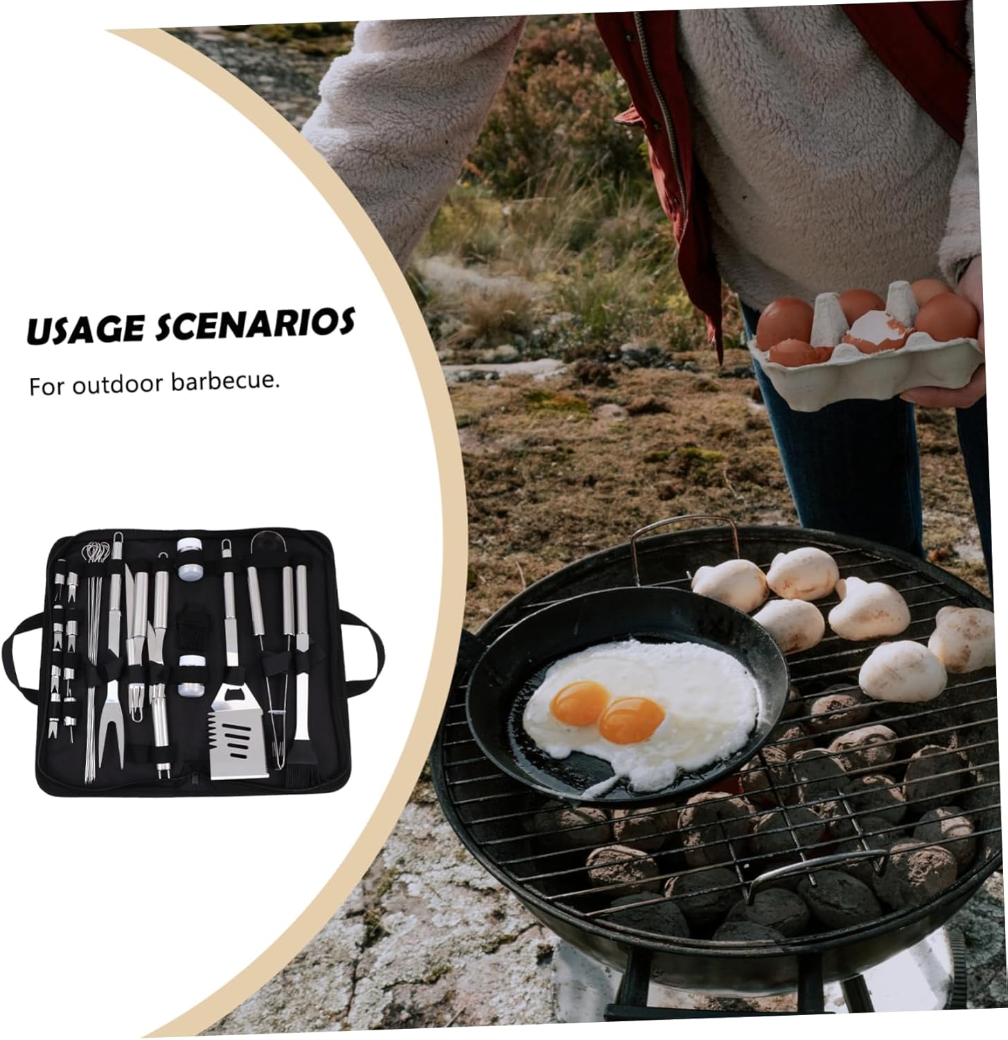 Mipcase 1set Portable Stainless Steel BBQ Tool Kit Grill Accessories Oxford Bag for Outdoor Cooking and Camping Essential Barbecue Utensils for Parties and Gatherings