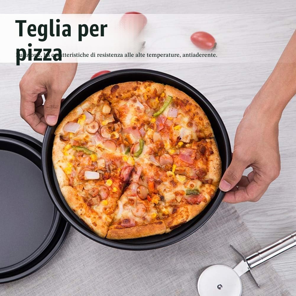 Teglia per Pizza, Teglia per Pizza Rotonda Nera da 23cm/9 Pollici Forno a Microonde Piatti da Forno Teglie Teglia da Forno (2 Pezzi)