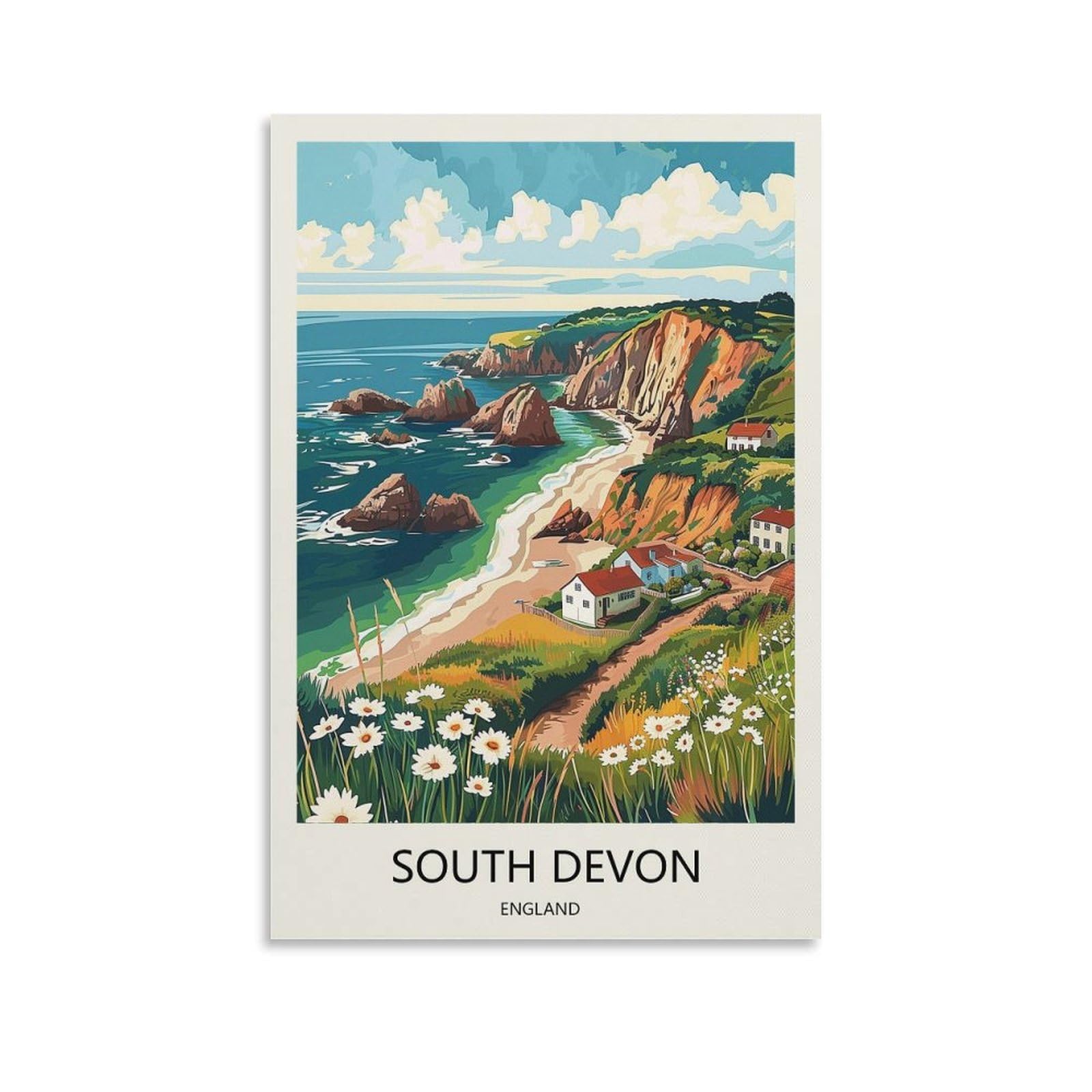 Yjneng Unframe-1 Canvas Art Picture South Devon England Wall Decor Art Painting Posters Modern Family Decorative Poster 08X12inch(20X30cm)