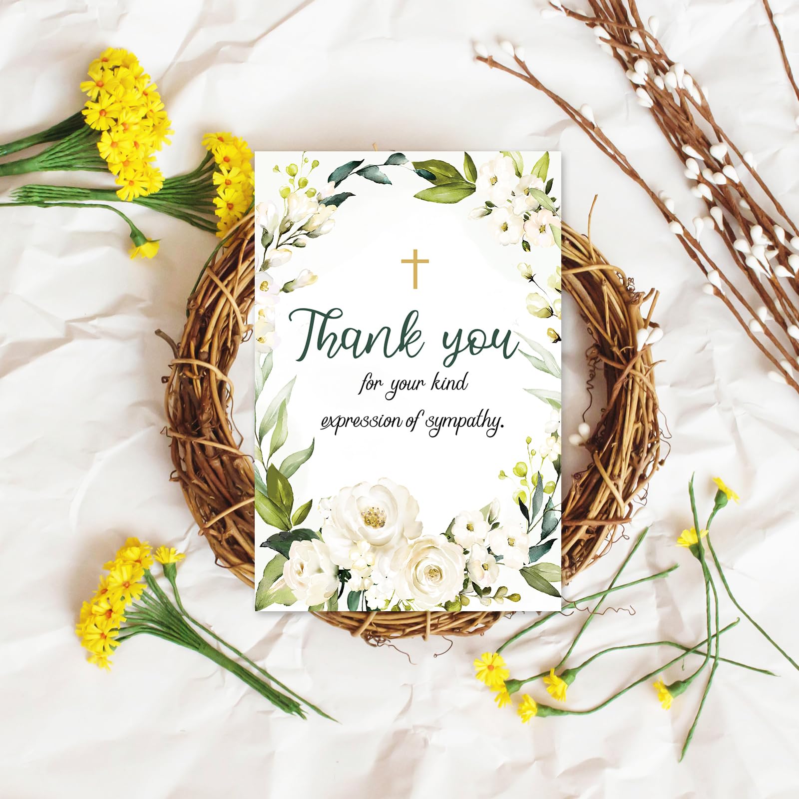JarThenaAMCS Lot de 100 cartes de remerciement funéraires à l'aquarelle avec enveloppe autocollante pour deuil - Pour service commémoratif - Célébration de la vie