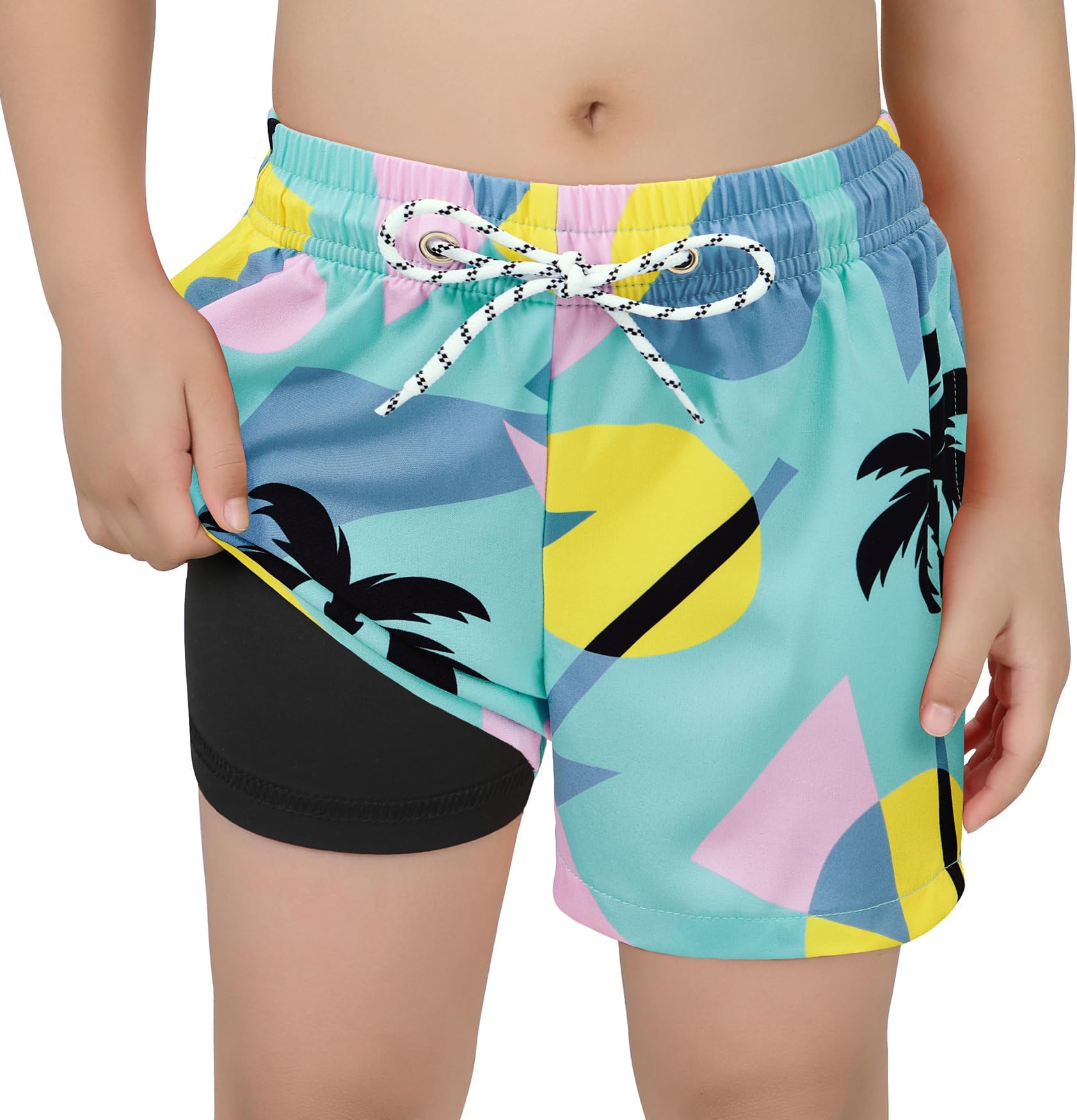 CULACCINO Boys Swim Trunks Boxer Brief Liner Anti Chafe Toddler Swim Shorts Boy Bathing Suit with Compression Liner 2-16T