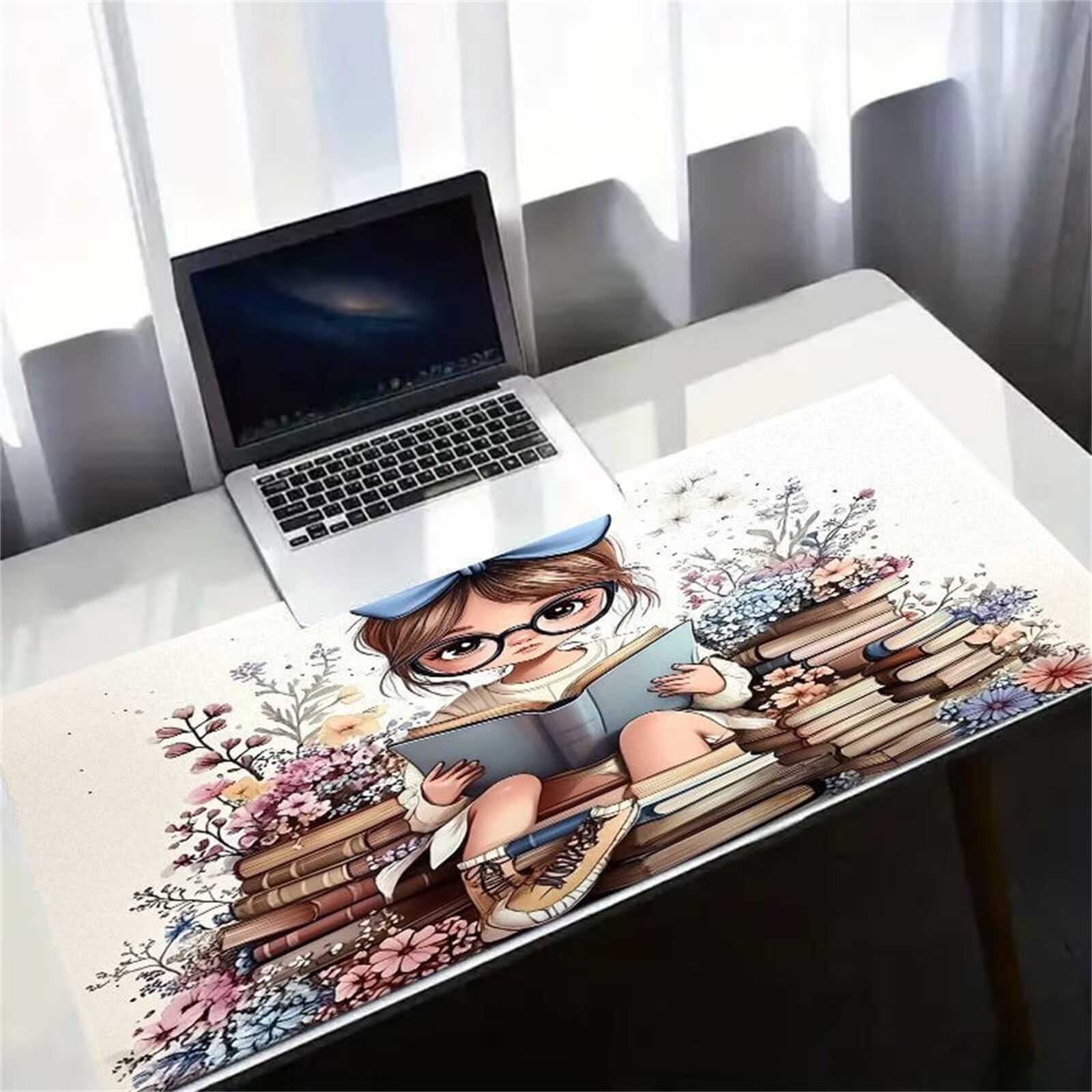 Tappetino Mouse Gaming XXL 1200x600x3 mm, Tappetino da Scrivania Grande, con Bordi Cuciti Rinforzati, Base in Gomma Antiscivolo, Tappetino per Tastiera Lavabile per PC e Laptop, Ragazza Fiori