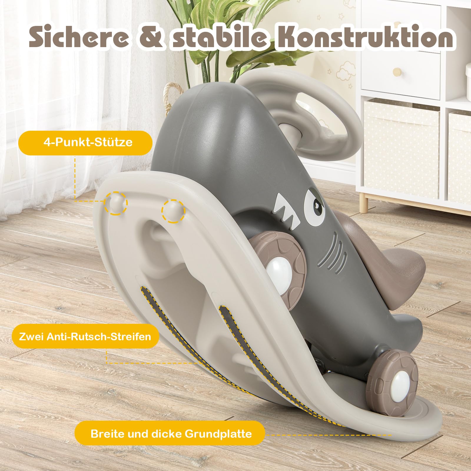 COSTWAY 3-in-1 schommeldier in haaivorm, hobbelpaard & glijauto
