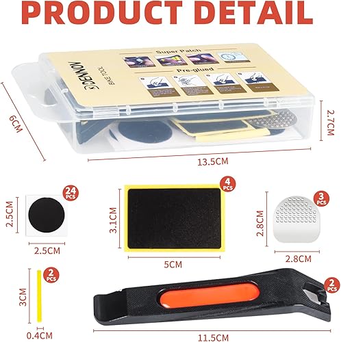 Miniatura 3 de Kit de parches de reparación de pinchazos de neumáticos de bicicleta, ligero, sin pegamento, con 24 kits de parches de tubo sin pegamento, caja de