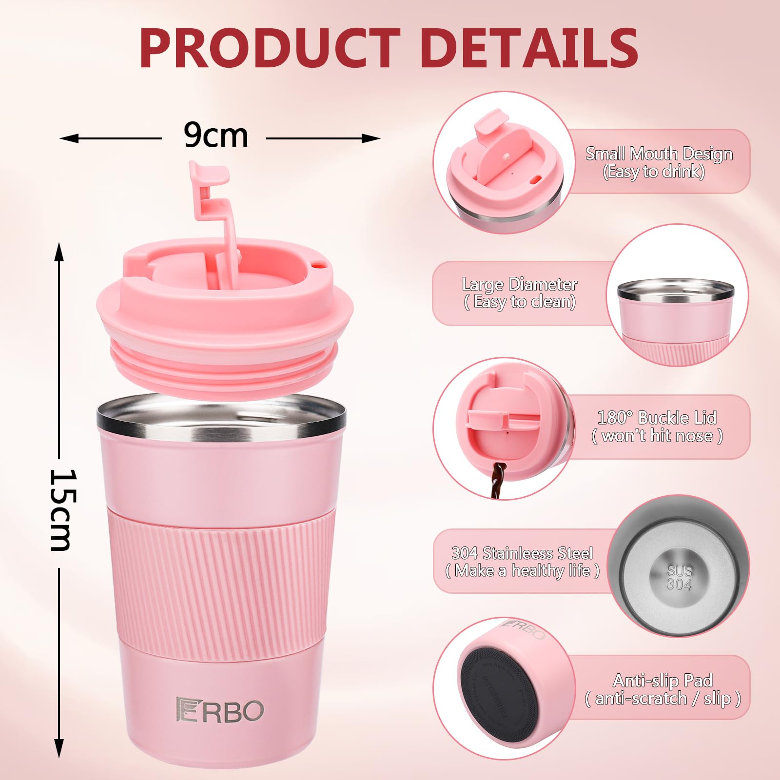 ERBO Tasse à Café à Emporter, Tasse Isotherme En Acier