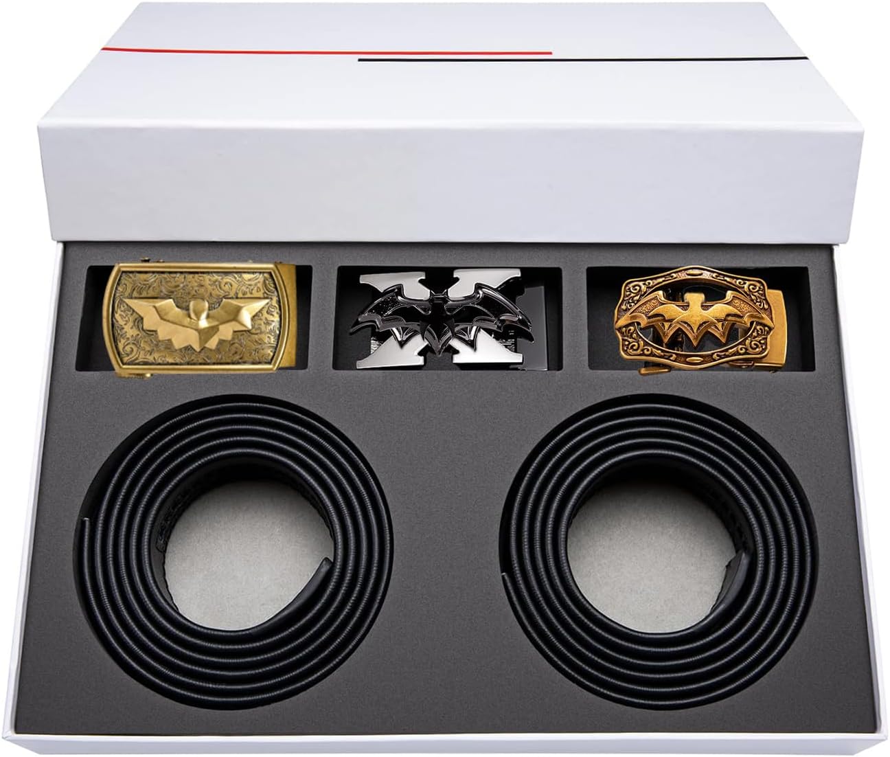 Barry.Wang Ratchet Belt 3 Buckles Gift Set Mens Belts Grain Leather Automatic Buckle 1 3/8" Father's Day Business Wedding