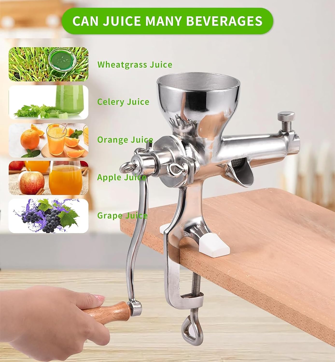 Manual Wheatgrass Juicer, Manual Wheatgrass Juicer Extractor, Improv The Efficiency of Juice Extraction, Separate Design, Juice Flowing Out Smooth and Fast, for Wheat Grass, Fruit, Veget