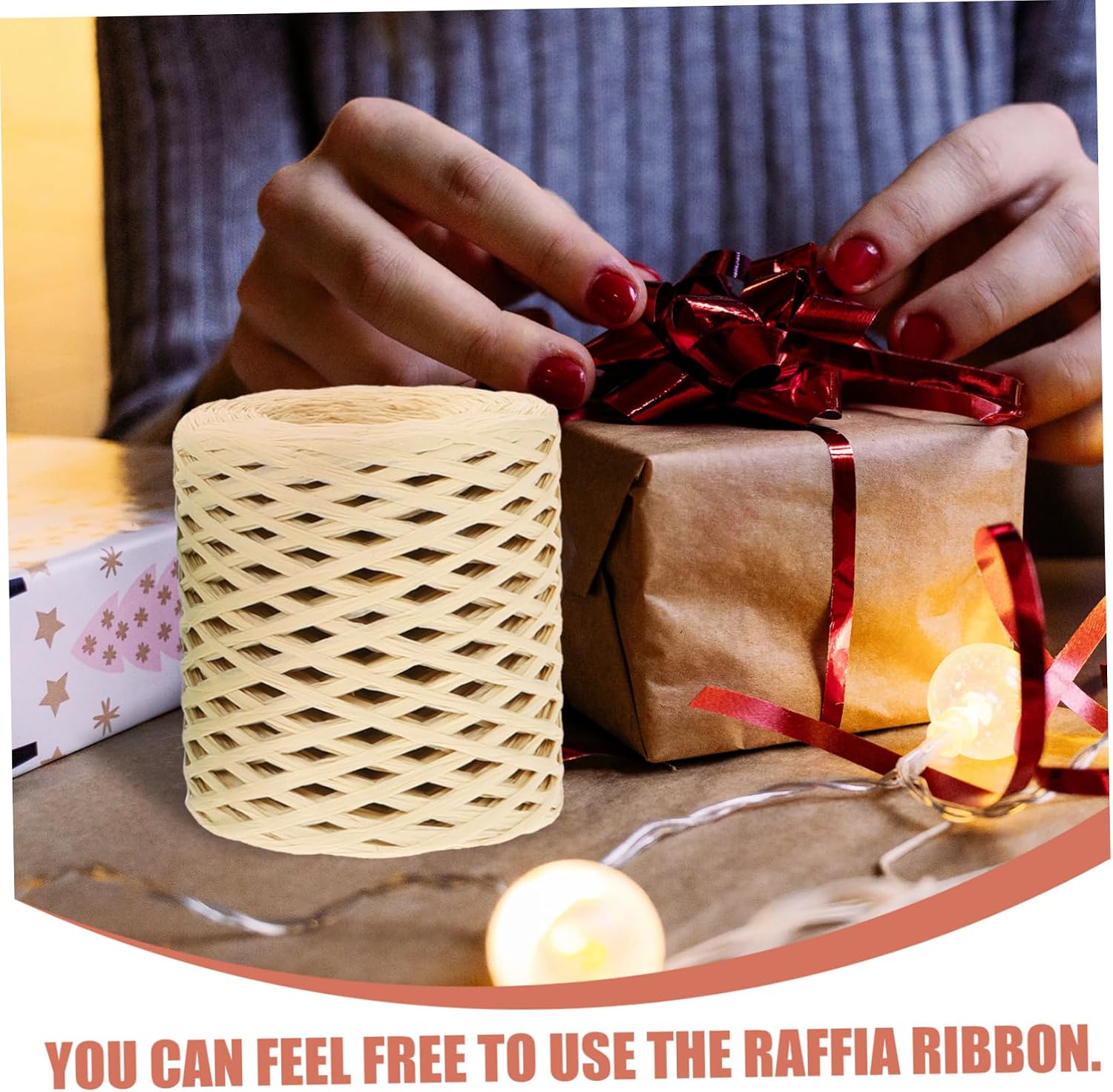 DOITOOL 4rolls Natural Raffia Matte Paper Ribbon Jute Twine Rope Christmas Wrapping Packing Twine DIY Craft Supply