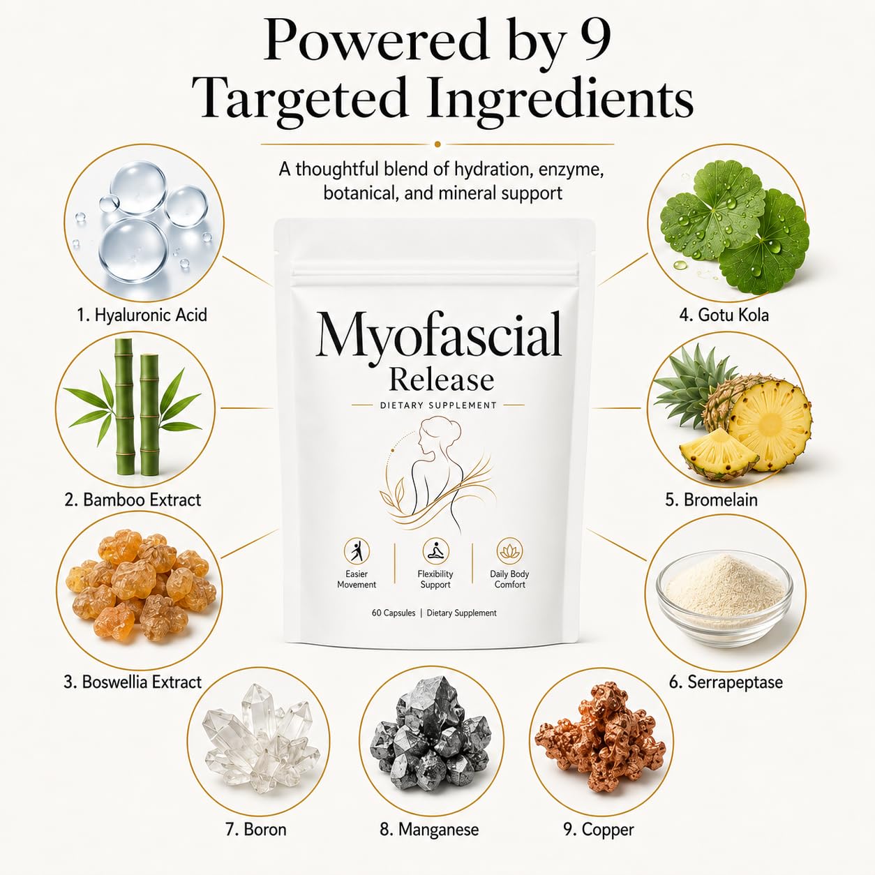 Myofascial Release Supplement, Myofascial Release Capsules with Hyaluronic Acid, Silica, Serrapeptase, Boswellia, Bromelain, Gotu Kola | Restores Flexibility & Mobility, 60 Capsules — Amazon image 3