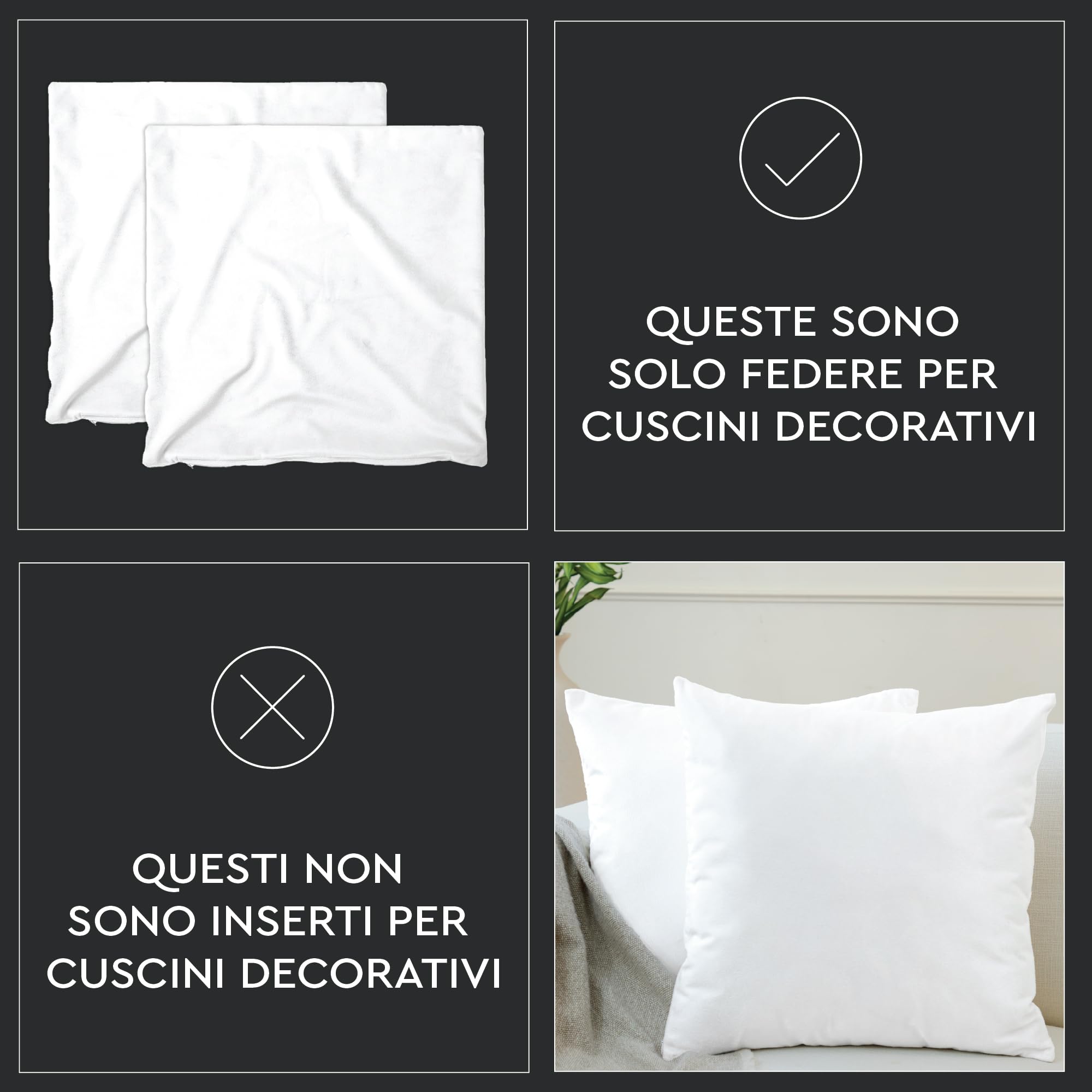 Encasa XO Set 2 pezzi di coperture ammortizzanti in VELLUTO (60x60 cm), Beige- semplici, resistenti, morbide e liscie, lavabili, a grandi quadrati decorativi, cuscino federa per divano, sofa