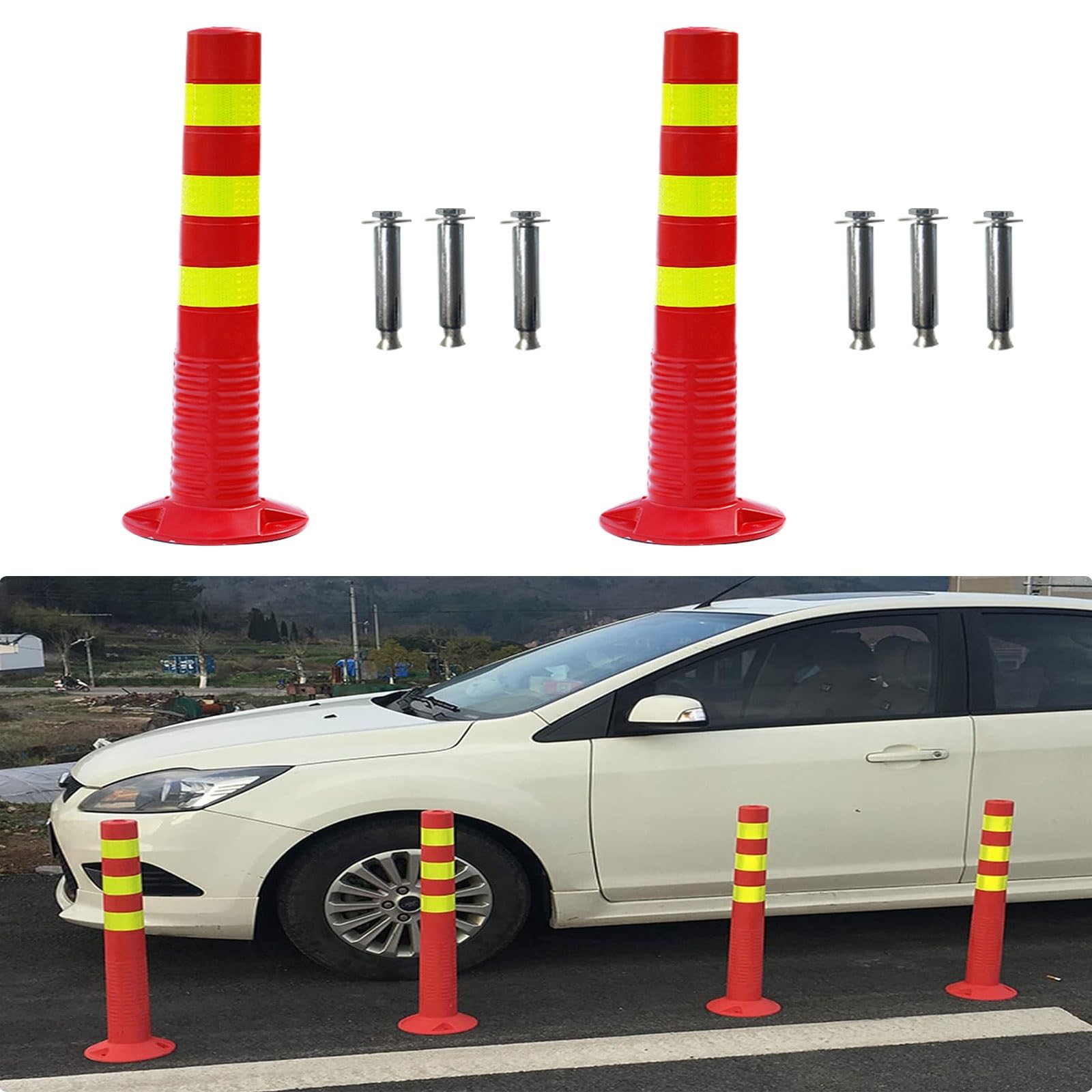 Conos delimitadores de seguridad vial, postes de tráfico flexibles de PU con banda reflectante, 2 unidades, señal de precaución para entrada de vehículos