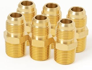 ChillWaves Brass Flare Tube Fittings, 1/4" Male Flare x 1/4" NPT Male Half Union Gas Adapter Pipe Connector for Propane(6-PACK)