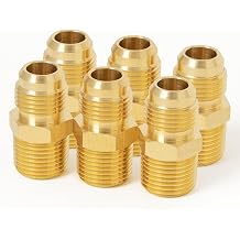 ChillWaves Brass Flare Tube Fittings, 3/8" Male Flare x 1/2" NPT Male Half Union Gas Adapter Pipe Connector6-PACK