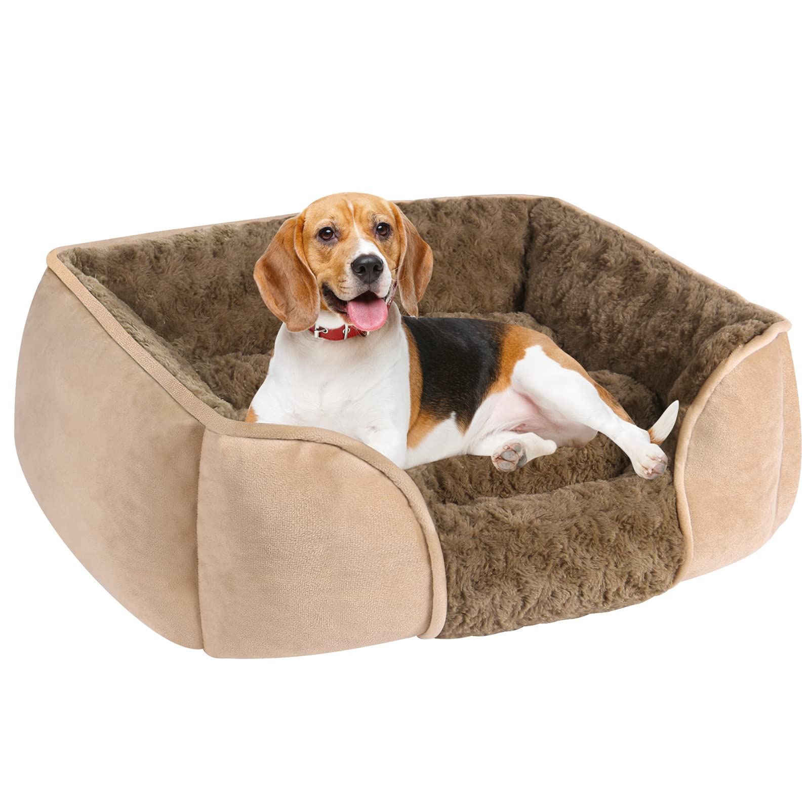 YAEM Dog Beds for Large Dogs, Swirl Rose Velvet Extra Large Dog Bed, Removable Cushion Dog Sofa Beds, Anti-Anxiety Machine Washable Anti-Slip Dog Beds Cat Beds, Light Brown - XL (35"x31"x9")