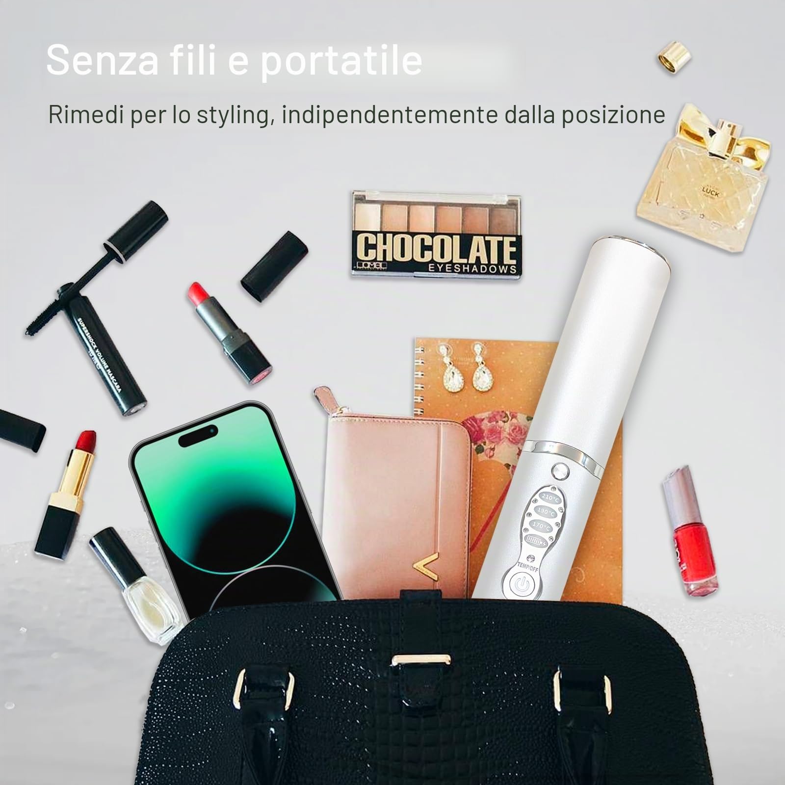 Piastra Capelli Senza Fili con Batteria 5000 mAh, Piastra e Ferro Arricciacapelli 2 in 1, 3D Titanio, Mini Piastra Portatile da Viaggio con Copertura Antiscottatura, Riscaldamento Rapido