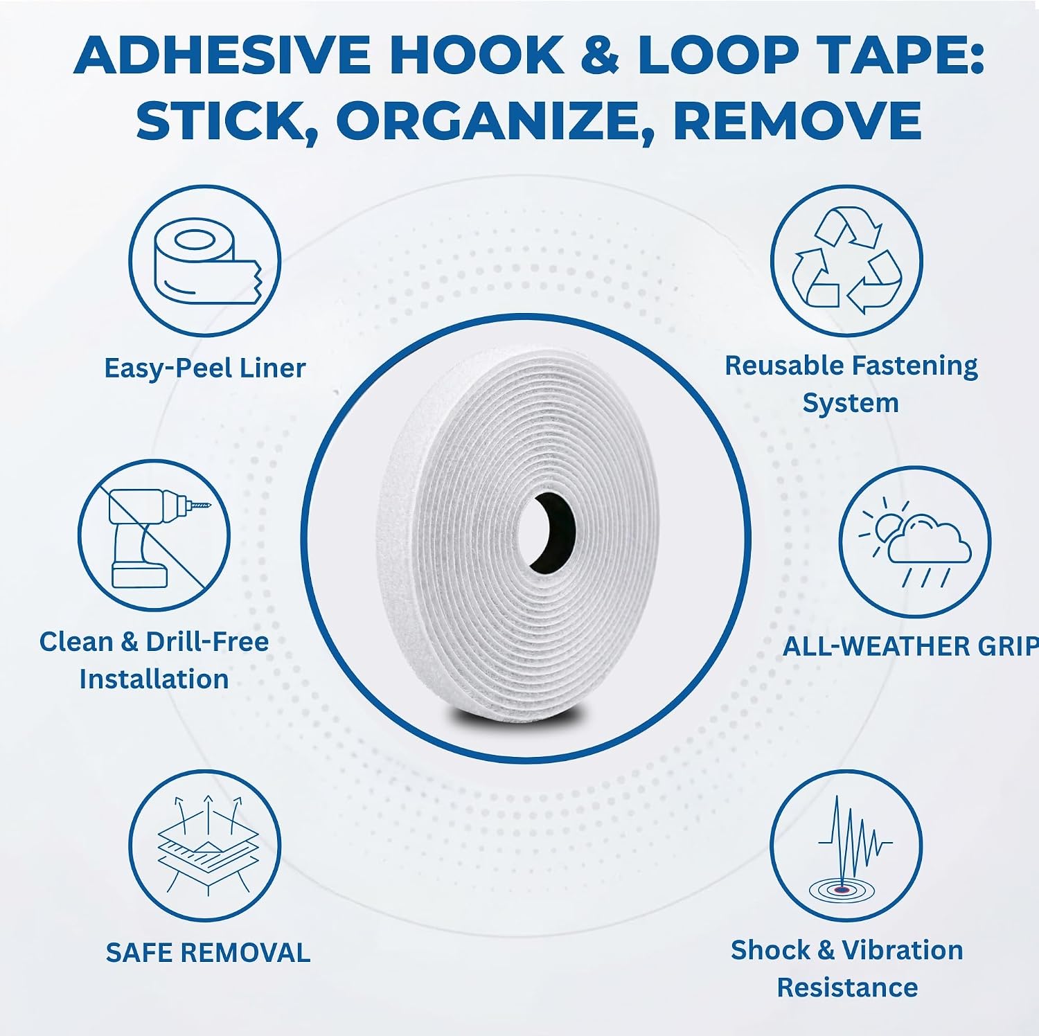 High Performance White Loop Tape 1/2" x 75 FT, Self Adhesive with Extended Easy-Peel Liner, for Industrial & DIY Applications, Mounting, Cable Management, Wall Hanging, Crafts, Home & Office