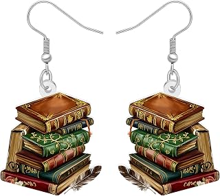 Acrylic Vintage Book Stack Earrings for Women Cute Teacher Student Appreciation Bookpile Dangle Jewelry Gifts for Book Lovers Librarian Back to School Charms