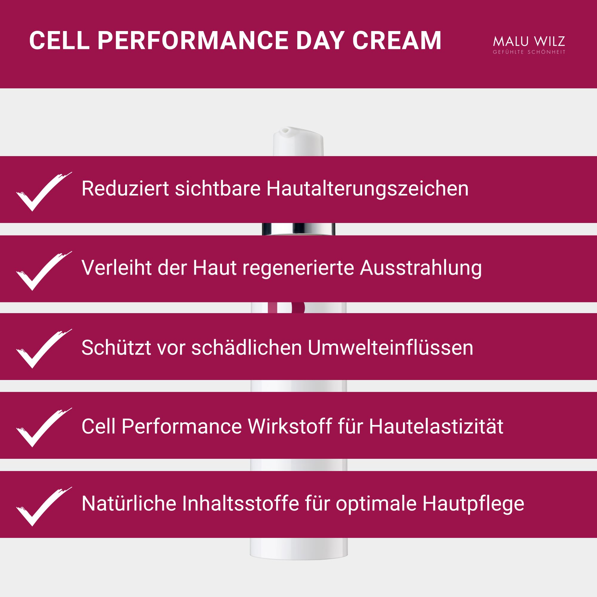 Malu Wilz Premium Aging Cell Performance Day Cream 50ml I Anti Aging Gesichtspflege für trockene Haut I Feuchtigkeitscreme zur natürlichen Hautregeneration
