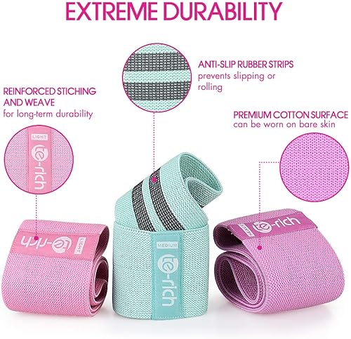 Miniatura 5 de Te-Rich Resistance Bands Fabric Booty Bands for Women Cloth Workout Bands Resistance Loop Bands Non-Slip Thick Squat Bands for Butt Legs Thigh Hip