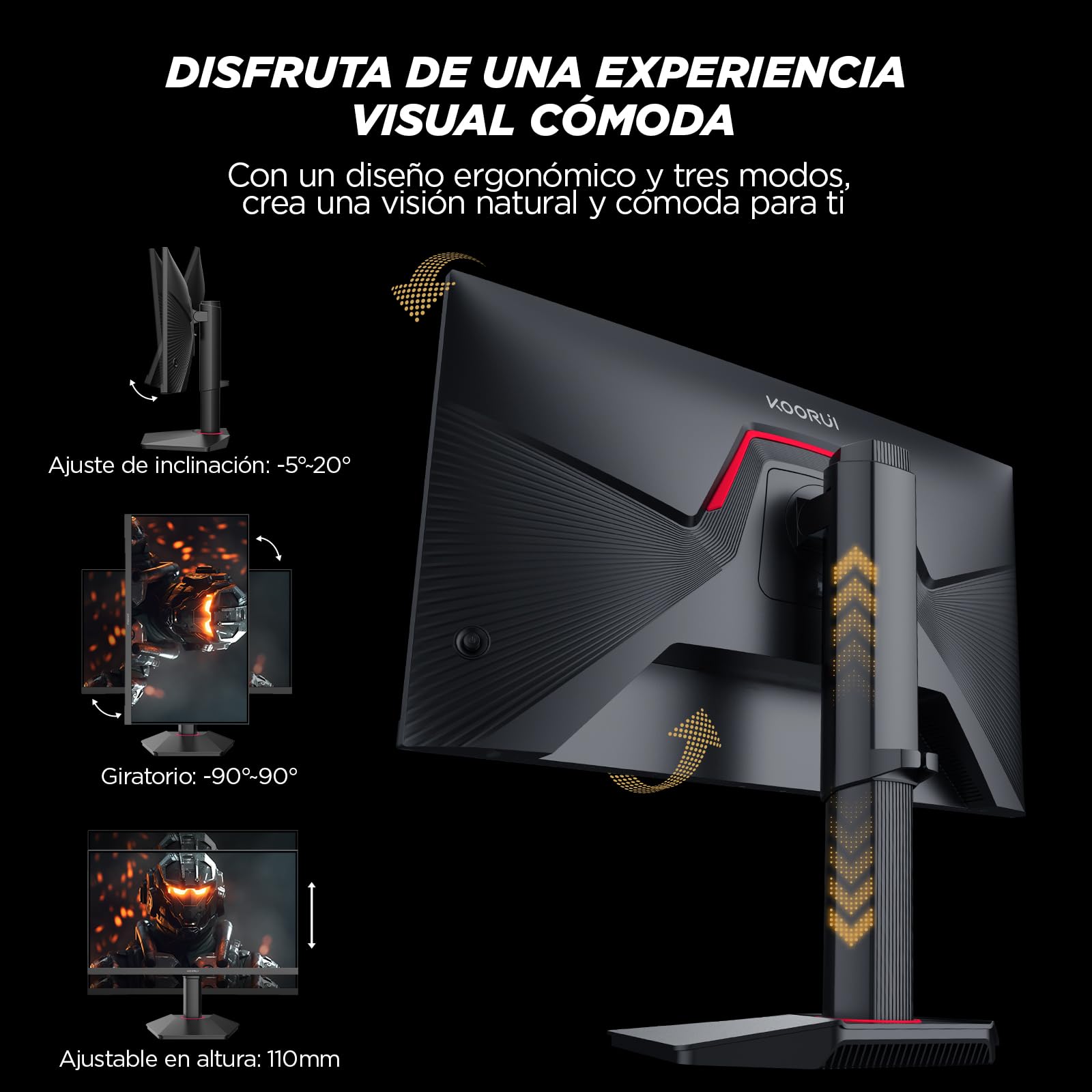 KOORUI G2511E 320Hz 24.5" Full HD Fast IPS Monitor Gaming, GTG 1ms, 1920x1080, Adaptive Sync, HDR400, 95% DCI-P3, Altura Ajustable, Giratorio, Inclinación, 2xHDMI 2.0, DP 1.4, VESA