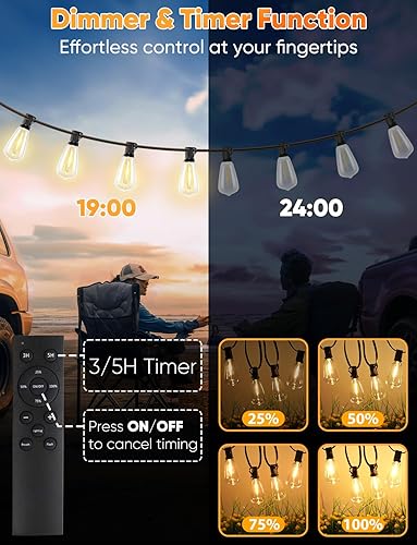 Miniatura 4 de Brightever - Guirnalda de luces LED para exterior con control remoto, 200 pies, 62 bombillas ST38 inastillables vintage, luces regulables, Negro