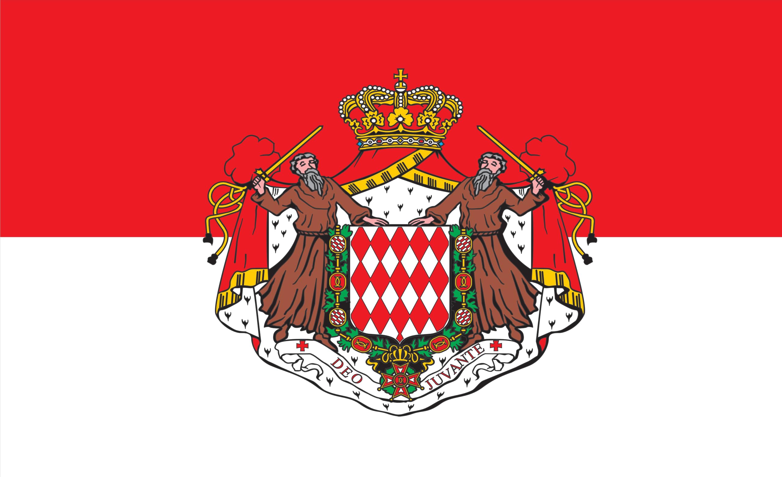 Drapeau de Monaco avec blason - Principalité de Monaco Marine Flag / 250 x 150 cm
