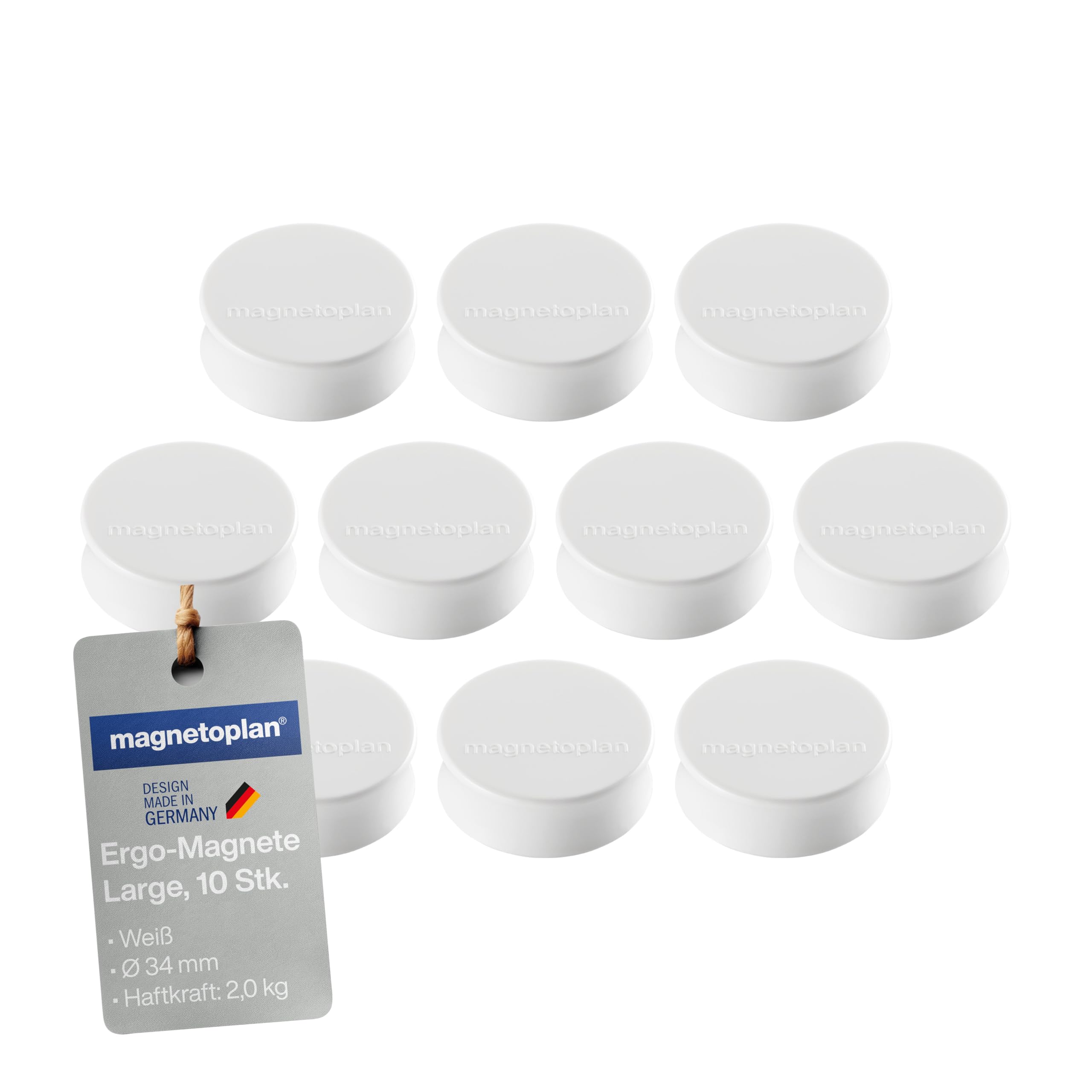 Ergo Large Magnets, Diameter 34 mm x 12.5 mm, Pack of 10 White