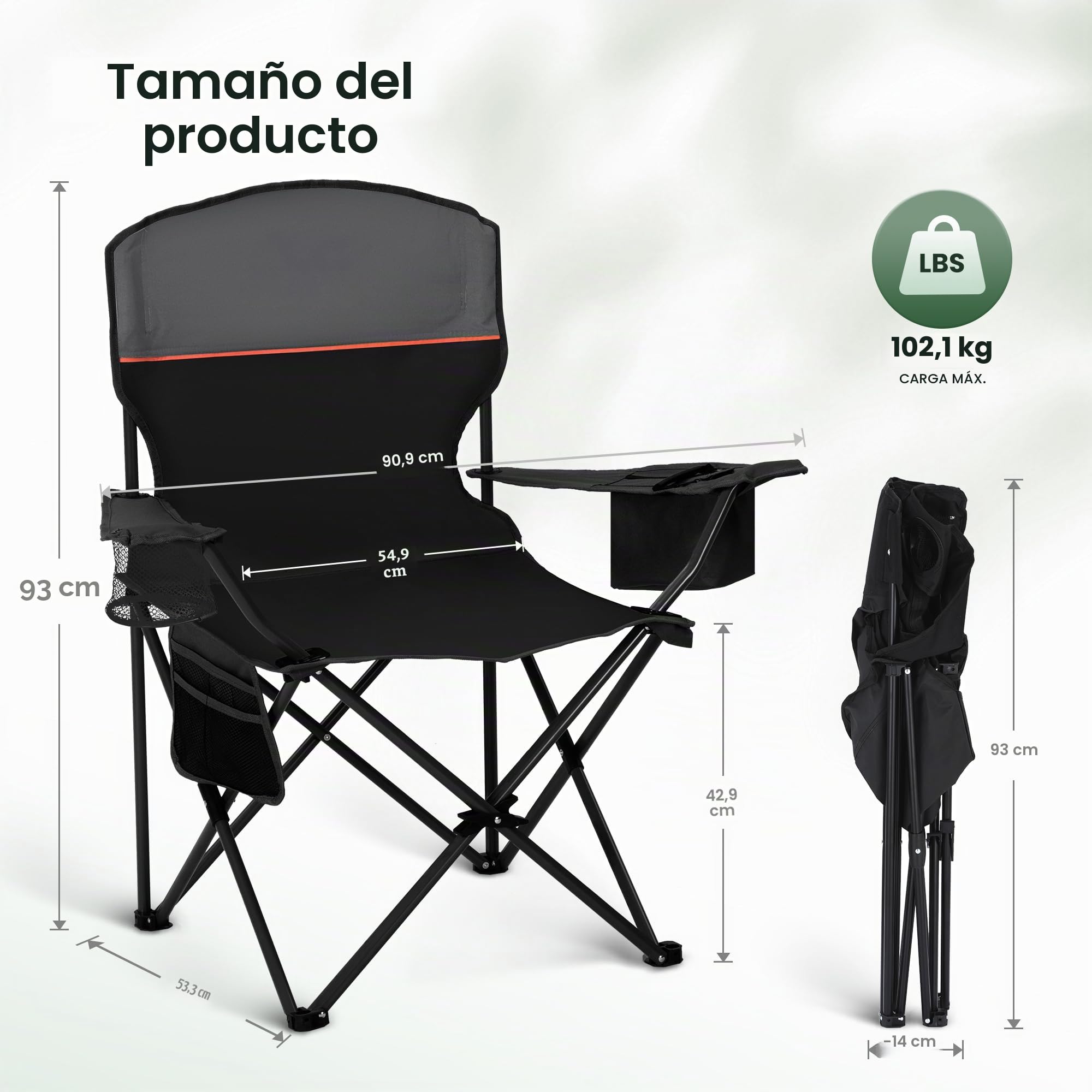 High Point Sports Sillas Plegables de Camping hasta 102 kg, Sillas Plegables con Soporte para Bebidas, Juego de 2 Silla Plegable con Reposabrazos Negro Silla de Camping Ultraligera
