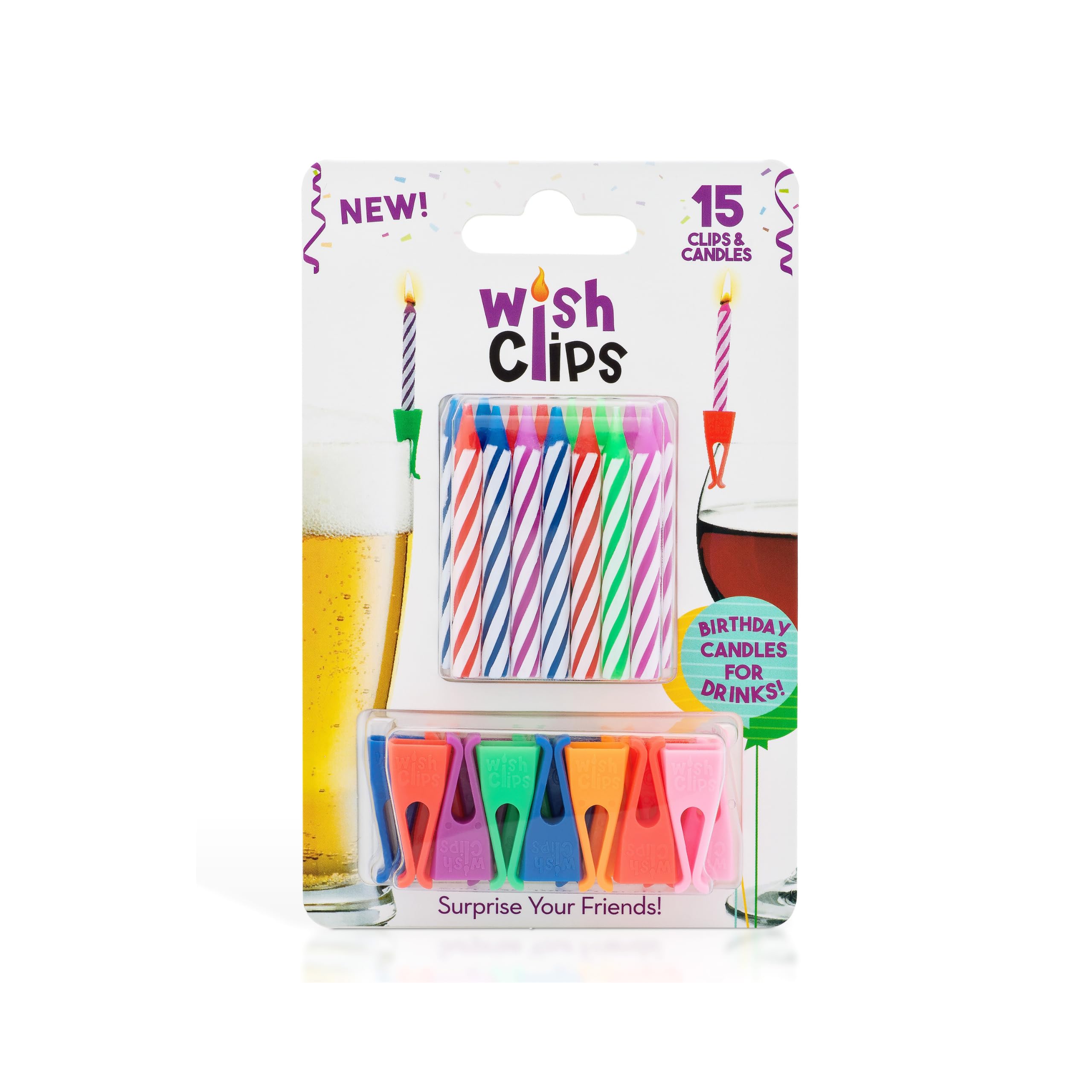 Velas de cumpleaños para bebidas | 15 velas de colores y clips | Velas de pastel de feliz cumpleaños con soporte | Regalos de cumpleaños 21 para ella | Botella de pastel de cerveza, vaso de