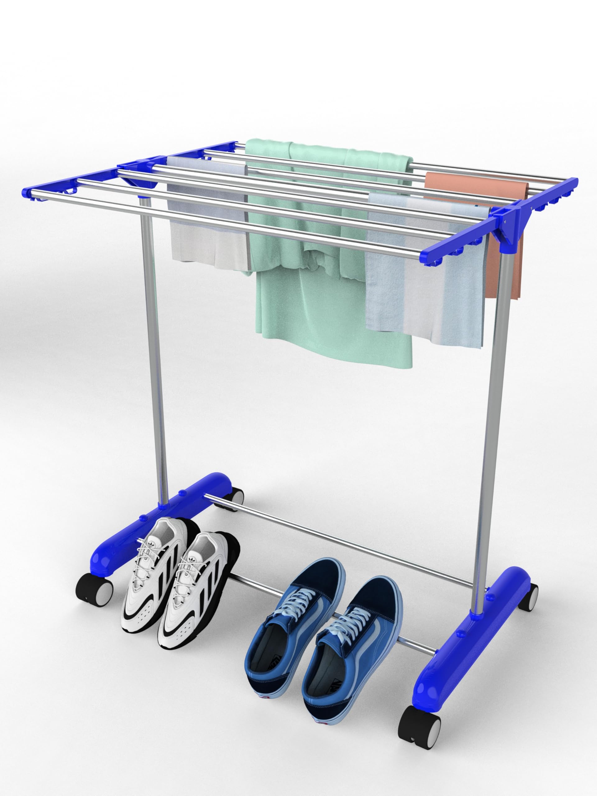 H Houseware Stainless Steel Single Pole 1 Layer Cloth Drying Stand for Balcony | Clothes Stand for Drying | Cloth Stand with Wheels (B0DH535CT8) Amazon Price History, Amazon Price Tracker
