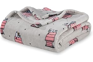 Berkshire Blanket Peanuts® VelvetLoft® Snoopy Dog House & Polka Dot Gray Snoopy...