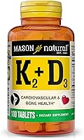 Vista 1 de MASON NATURAL Vitamina K2 100 mcg Plus Vitamina D3 - Apoya la salud ósea, cardiovascular y muscular, 100 tabletas