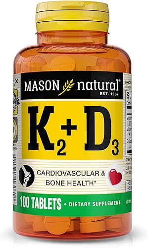 MASON NATURAL Vitamina K2 100 mcg Plus Vitamina D3 - Apoya la salud ósea, cardiovascular y muscular, 100 tabletas
