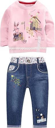 MAXIMGR Toddler Girl Clothes Baby Girl Outfits Cute Long Sleeve Cartoon Top + Jeans Pants Fall Winter Girls Clothing Sets