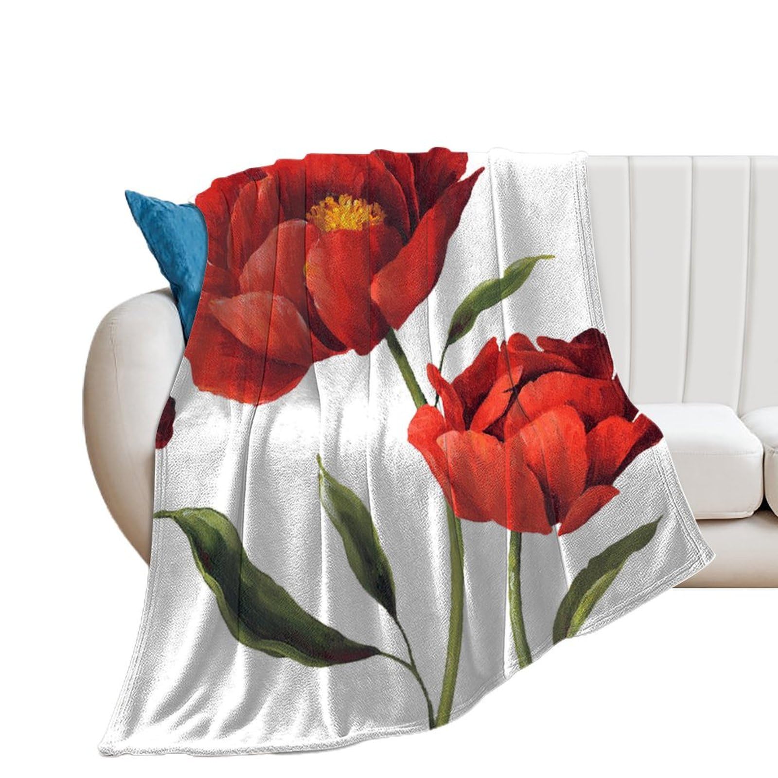 Couverture en flanelle motif coquelicots rouges plaid doux lit canapé