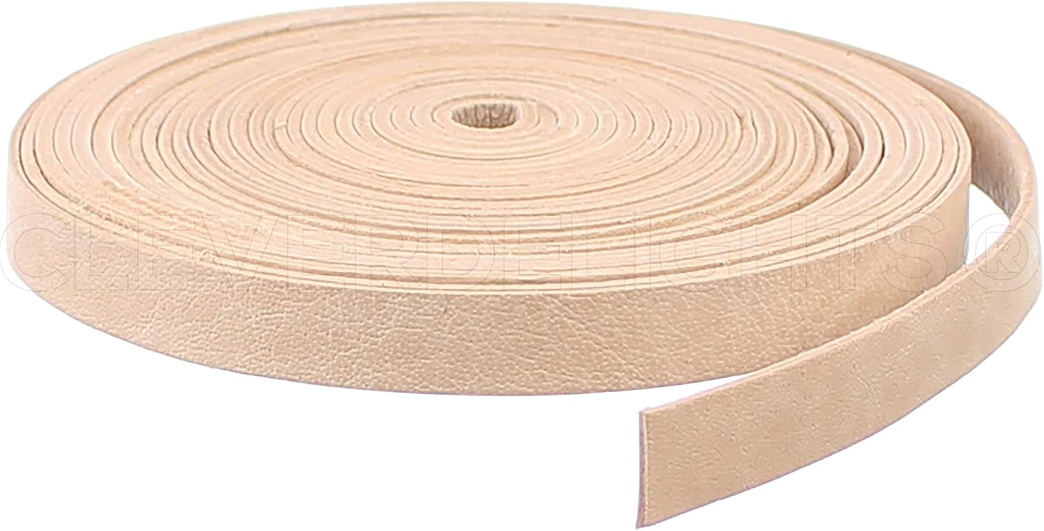 CleverDelights 3/8" Leather Strap - Natural Color - 15 Feet - 9.5mm Genuine Leather Strip