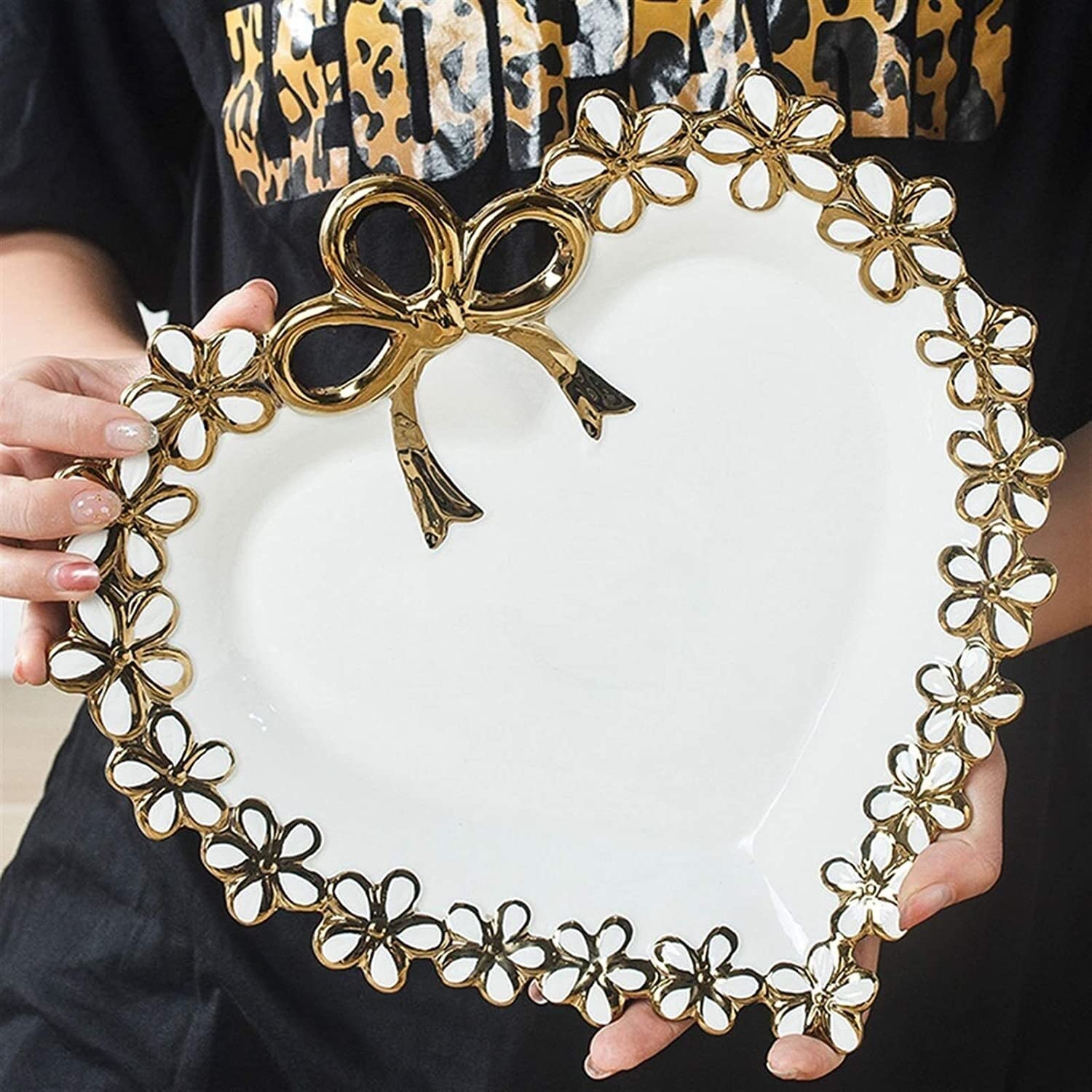 Koszyk Owoce Owoce puchar europejski ceramiczny miska owocowy kreatywny danie owoce w kształcie serca, wysokiej klasy dekoracji płyta deserowa do domu weselne Blat Kuchenny(Gold,A)