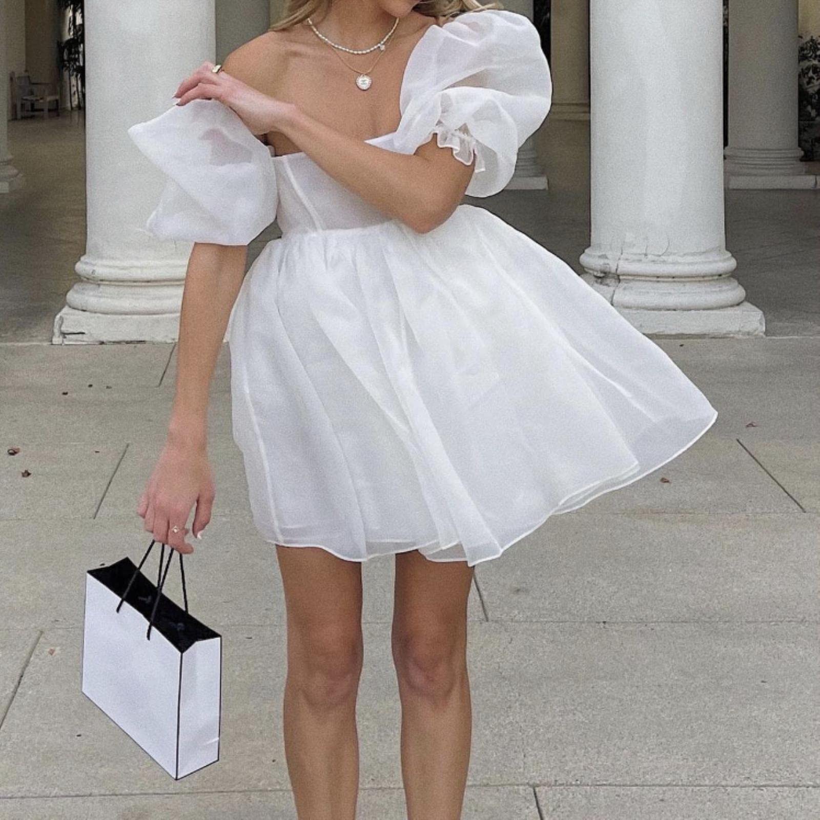 Women Elegant White Princess Dresses Square Neck Puff Sleeve Organza Dress  Summer Holiday Mini Party Short : Amazon.ca: Clothing, Shoes \u0026 Accessories