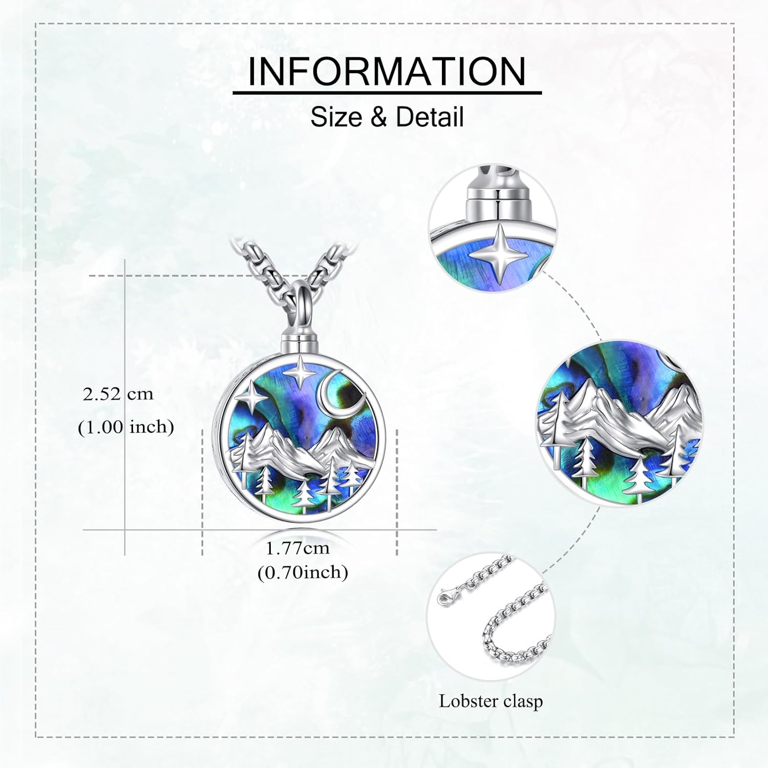 ONEFINITY Urn Necklace for Ashes 925 Sterling Silver Mountain Tree Abalone Shell Pendant Necklace Cremation Memorial Keepsake Jewelry Gifts for ashes of loved one for Women - Image 4