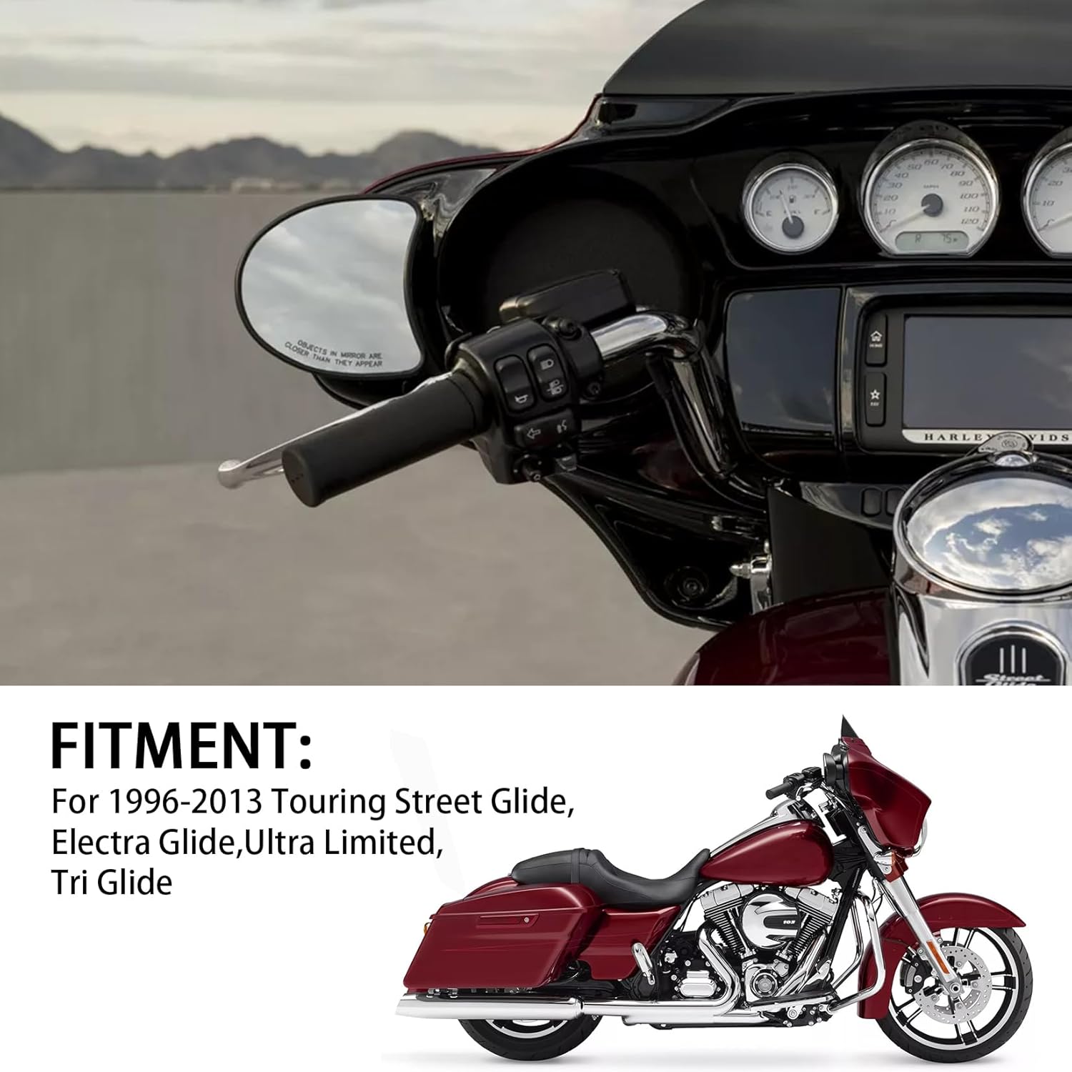 PSLER Motorcycle Inner Fairing Mount Mirror Rear View Mirrors 10mm for Touring FLH Street Glide FLHX Electra Glide FLHT FLHTCU Ultra Limited FLHTK Tri Glide Trike Ultra Classic Accessories 1996-2013